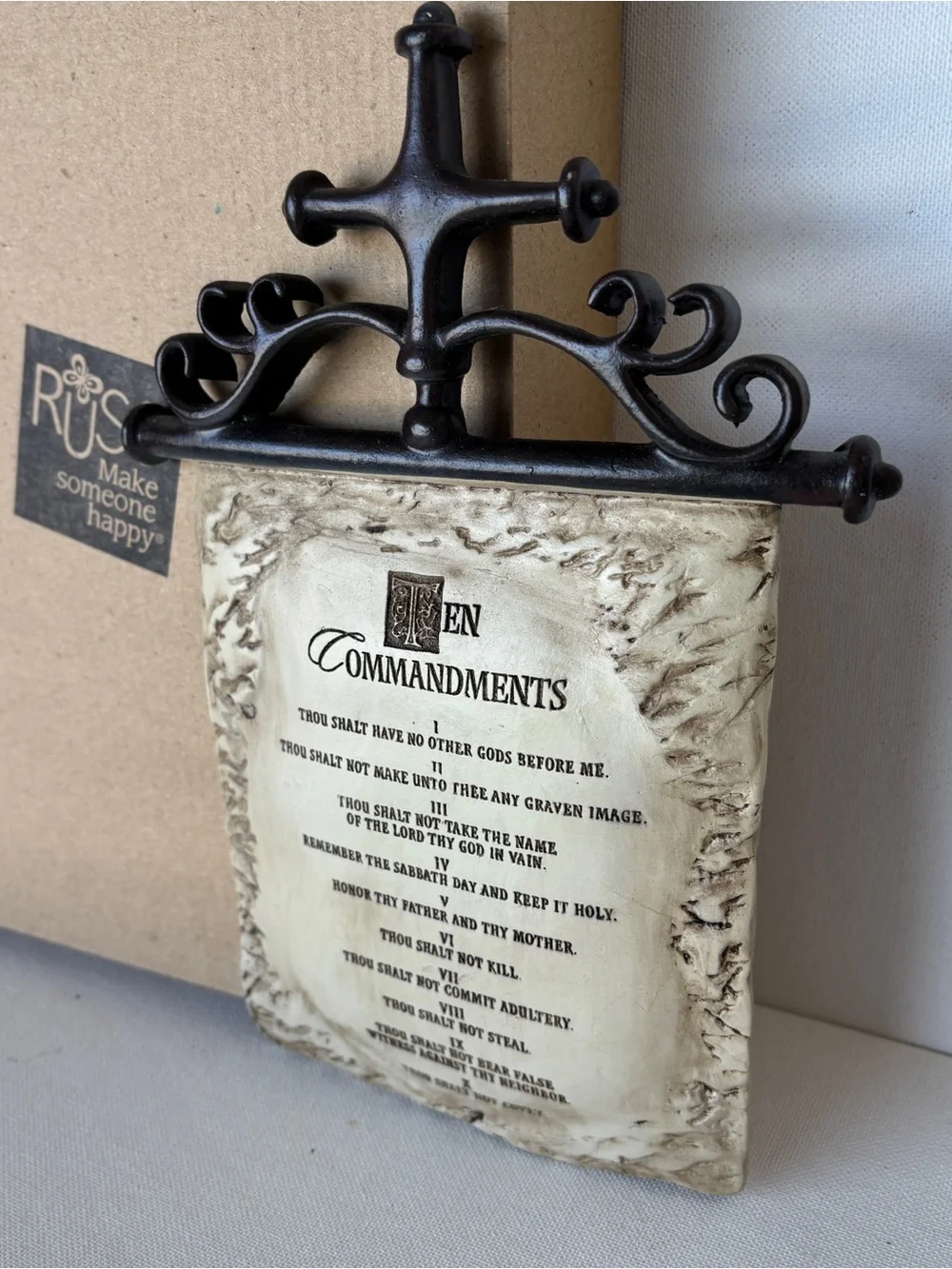 Ten Commandments Wall Art Plaque Scroll Cross Quote Bible Religious Faith Gift